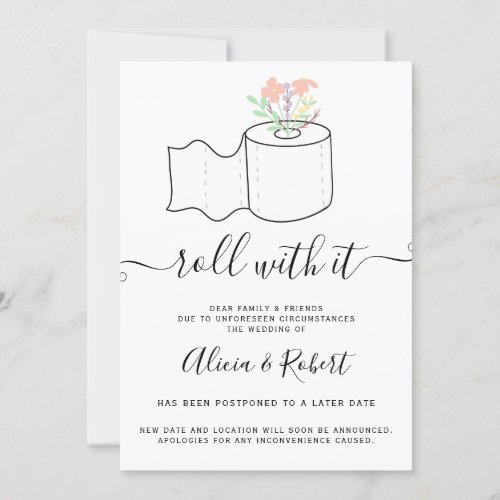 Mint floral wedding postponed roll with it gray invitation