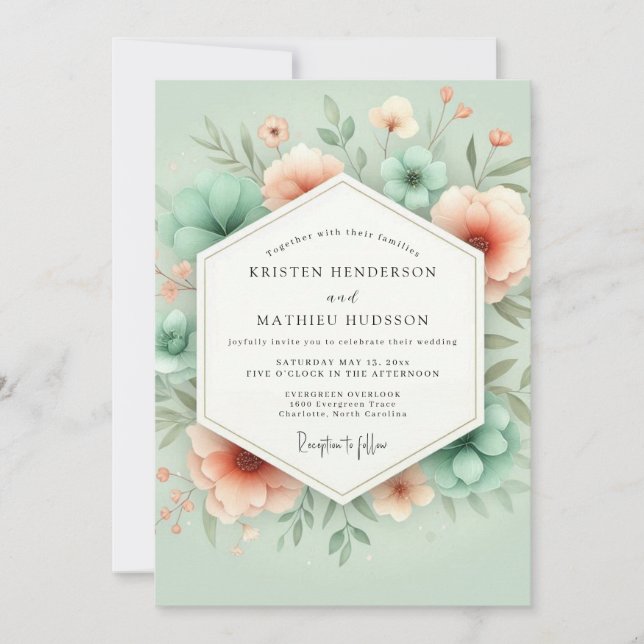 Mint Floral Whimsy Romance Wedding Invitation (Front)