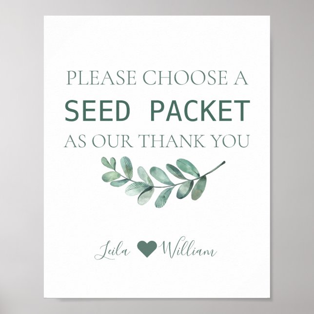 Mint Floral Wildflower Seed Wedding Favor Packets Poster (Front)