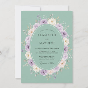 Mint Floral Wreath Wedding Invitation