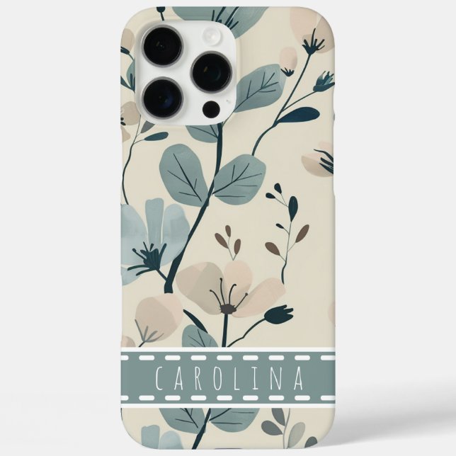 Mint Flower iPhone 16 Case, Personalized Name Case (Back)