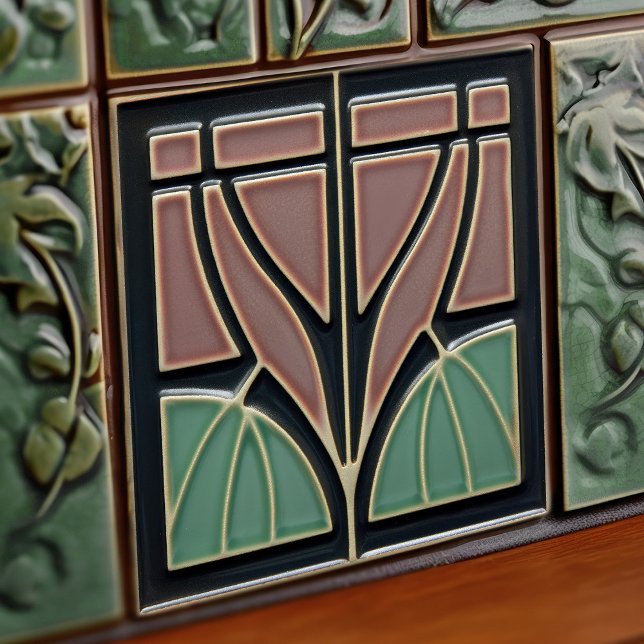 Mint Flower Mid-Century Symmetry Arts and Crafts Ceramic Tile (Creator Uploaded)