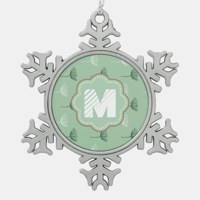 Mint Flowers Snowflake Pewter Christmas Ornament (Front)