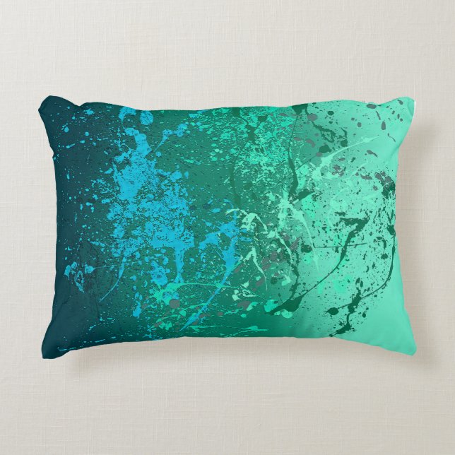Mint Flurry: Abstract spatter art Accent Pillow (Front)