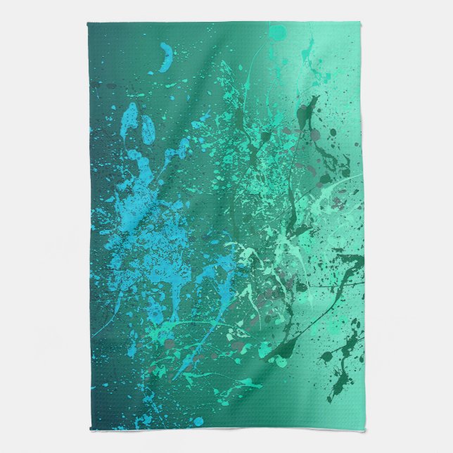 Mint Flurry Abstract Spatter Art Kitchen Towel (Vertical)