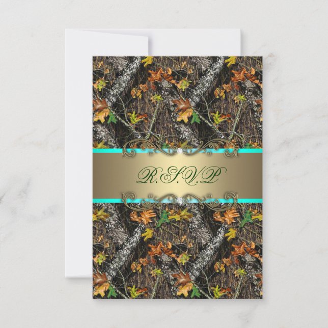 Mint Formal Camo Wedding RSVP Cards (Front)