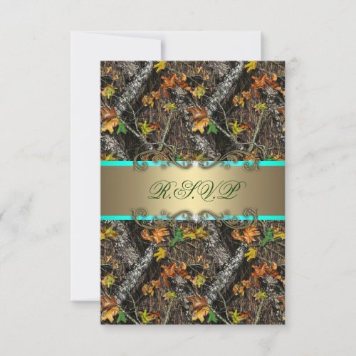 Mint Formal Camo Wedding RSVP Cards