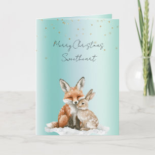 Mint Fox Bunny Love Glitter Sweetheart Christmas Card
