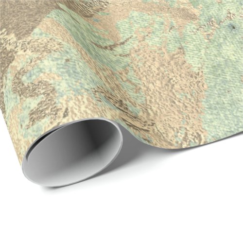 Mint Foxier Gold Marble Shiny Metallic Strokes Wrapping Paper