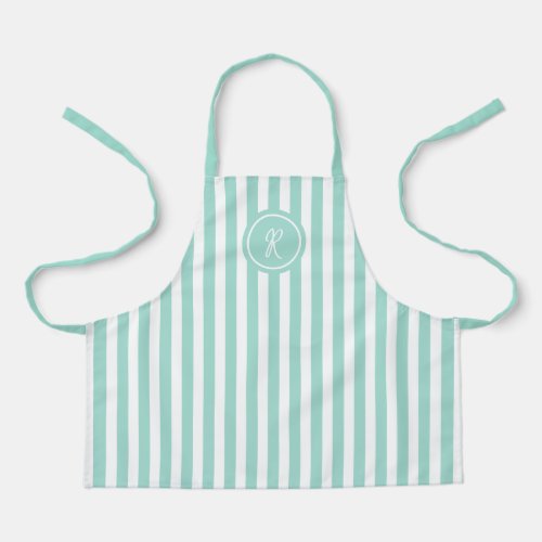 Mint French Beach Stripe Personalized Monogram  Apron