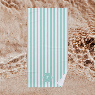 Mint French Beach Stripe Personalized Monogram Beach Towel