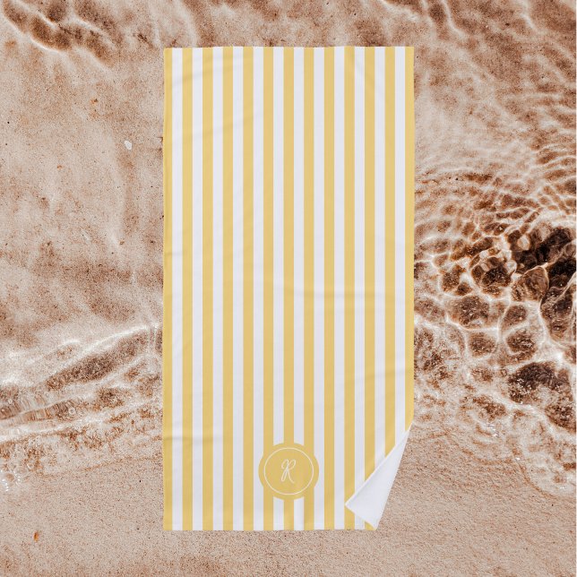 Mint French Beach Stripe Personalized Monogram Beach Towel (Creator Uploaded)