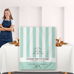 Mint French Stripes Bakery Logo Table Runner Tapestry