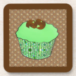 Mint Frosted Chocolate Cupcake, Fractal Background Drink Coaster