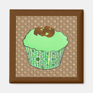 Mint Frosted Chocolate Cupcake, Fractal Background Magnet