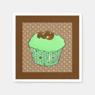 Mint Frosted Chocolate Cupcake, Fractal Background Napkins