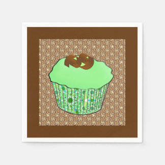 Mint Frosted Chocolate Cupcake, Fractal Background Napkins
