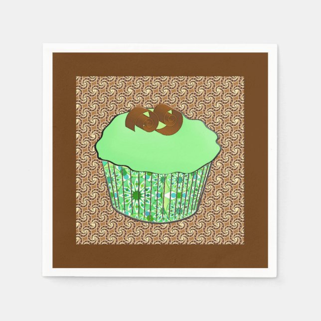 Mint Frosted Chocolate Cupcake, Fractal Background Napkins (Front)