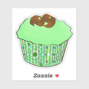 Mint Frosted Chocolate Cupcake, Fractal Background Sticker
