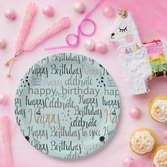 Mint Fun Happy Balloons Birthday Paper Plates (Party)