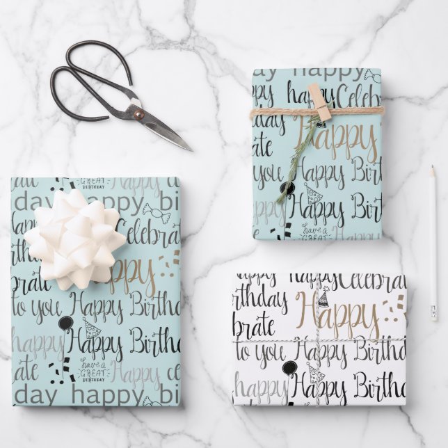 Mint Fun Happy Balloons Birthday Wrapping Paper Sheets (Front)