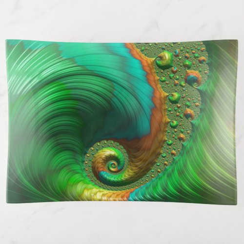 Mint Fusion Spiral Fractal Abstract Art Trinket Tray