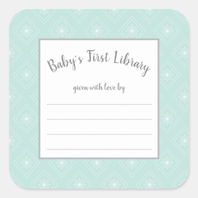 Mint Geometric Neutral Gender baby shower book Square Sticker (Front)