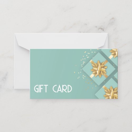 Mint Gift Box Festive Gold Bow Modern Gift Card