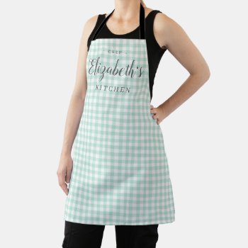 Mint Gingham Check Adult Personalized Cooking Apron by TintAndBeyond at Zazzle