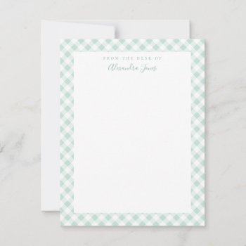 Mint Gingham Check Personal Stationery Note Card by 2BirdStone at Zazzle