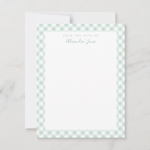 Mint Gingham Check Personal Stationery Note Card