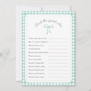 Mint gingham Find the Guest Who shower game Invitation