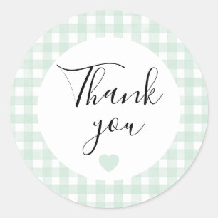 Mint Gingham Thank You Favor Sticker