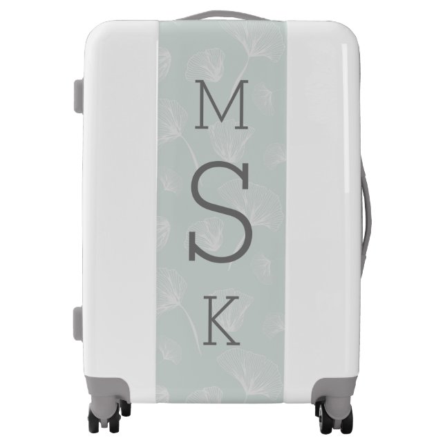 Mint Gingko Leaves Classic Monogram Luggage (Front)