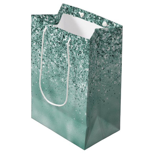Mint Glam Glitter Glitz Medium Gift Bag (Front Angled)