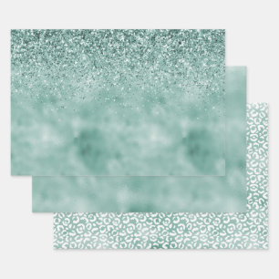 Mint Glam Glitter Glitz Wrapping Paper Sheets