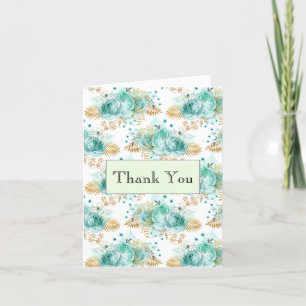 Mint Glam Gold Floral Thank you Card