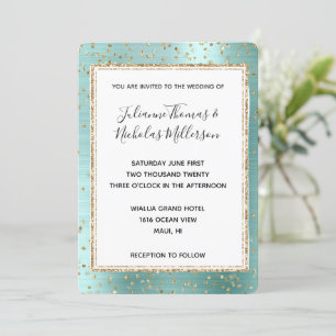 Mint Glam Gold Sparkle Confetti Wedding Invitation