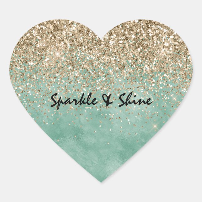 Mint Glam Gold Sparkle Glitter Heart Sticker (Front)