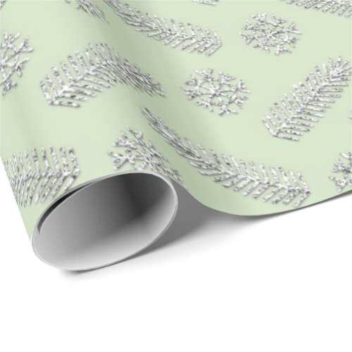 Mint Glitter Christmas Tree Holidays Snowflakes Wrapping Paper