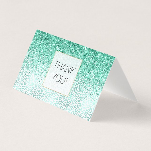Mint Glitter Glam Leopard Print Thank you (Front)
