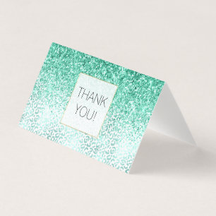 Mint Glitter Glam Leopard Print Thank you