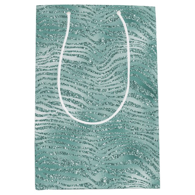 Mint Glitter Glitzy Sparkle Zebra Print Medium Gift Bag (Front)