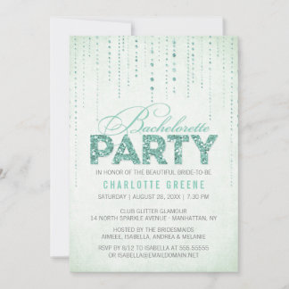 Mint Glitter Look Bachelorette Party Invitation