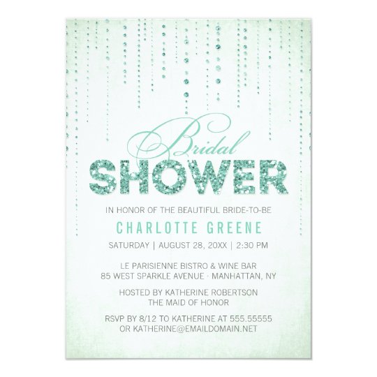 Mint Glitter Look Bridal Shower -4.5" x 6.25" Card