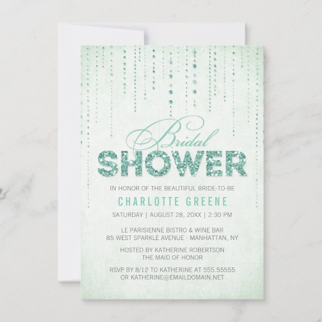 Mint Glitter Look Bridal Shower -4.5" x 6.25" Invitation (Front)