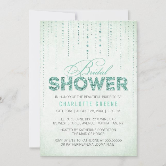 Mint Glitter Look Bridal Shower Invitation (Front)