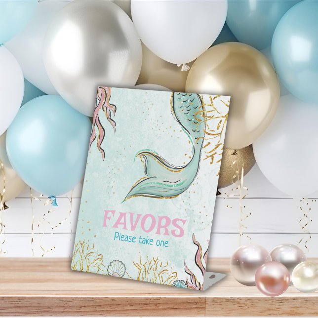 Mint Glitter Mermaid tail under the sea Favors Pedestal Sign (Creator Uploaded)