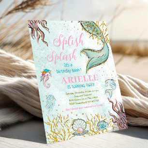 Mint Glitter Mermaid tail under the sea Invitation