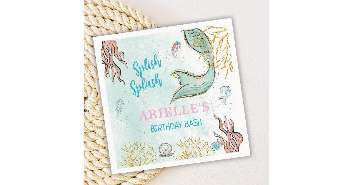 Mint Glitter Mermaid tail under the sea Napkins | Zazzle